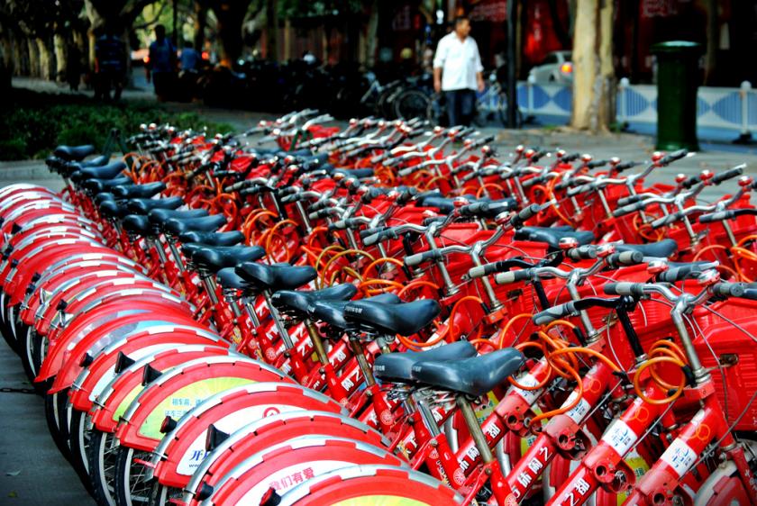 photo of bicycles lined up