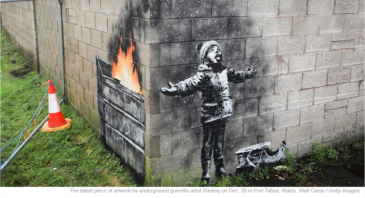 The latest piece of artwork by underground guerrilla artist Banksy on Dec. 20 in Port Talbot, Wales. Matt Cardy Getty Images