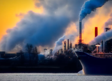 image of ship and pollution near a harbour
