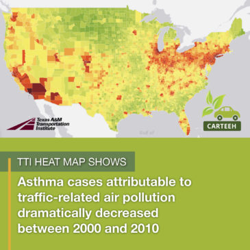 Image of heat map showing cases of asthma attributable to vehicle emissions.