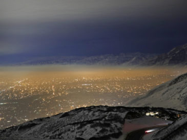 Image caption: Smog fills Utah's Salt Lake Valley in January 2017. Winter weather in the area often traps air pollution that is bad for public health. George Frey/Getty Images