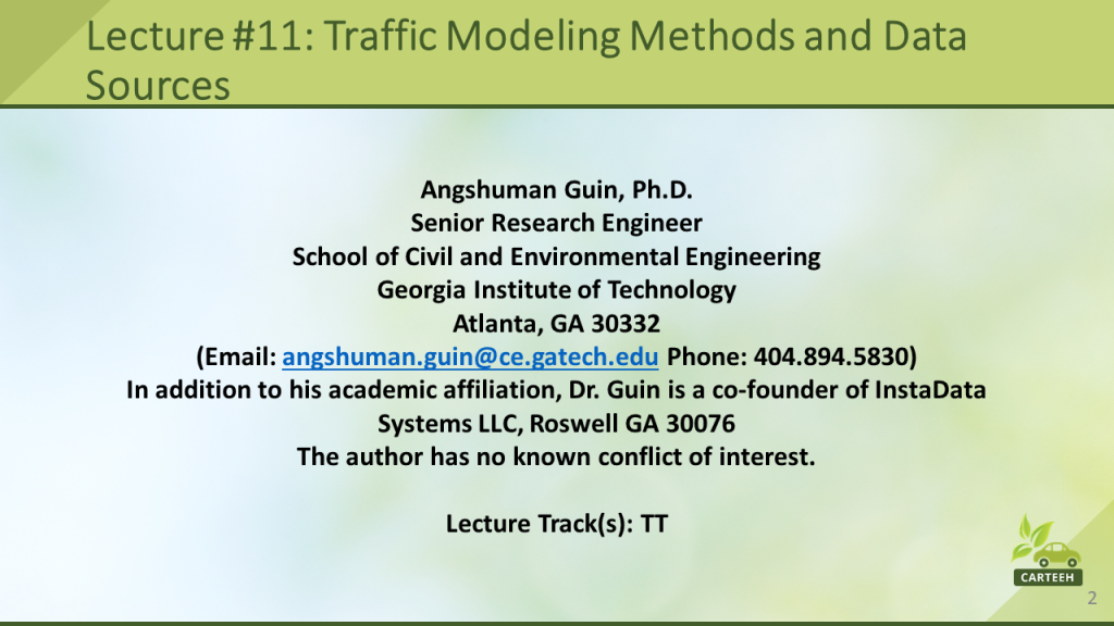 11. Traffic Modeling Methods and Data Sources
